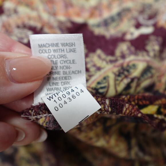 J. Jill Top Womens‎ Large Tunic Paisley Long Sleeve Crew Neck Gold Maroon Blouse - Picture 5 of 10